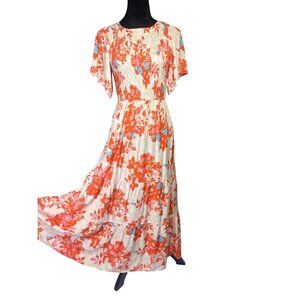 Resort Wear Floral Maxi Dress With Flutter Sleeves & Stretch Waist